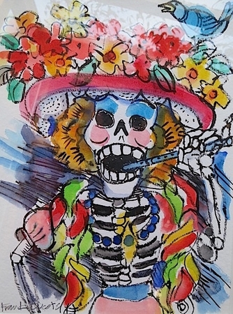 DUCOTE; Catrina Plays a Tune II; ink and watercolour on paper