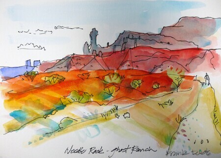 DUCOTE, Needle Rock at Ghost Ranch, watercolour on paper