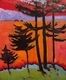 DUCOTE; Red Dawn; oil reverse painted on glass