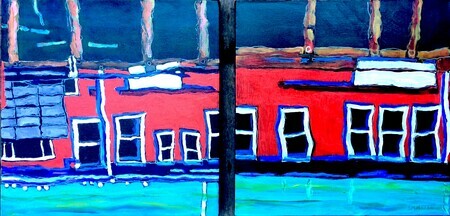 DUCOTE; Reflections; diptych; acrylic on canvas; 16x16" x 2; SOLD