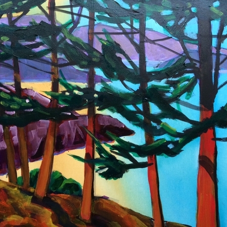 DUCOTE; Salish Sea View; acrylic on canvas, framed; 16x16" SOLD