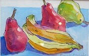 DUCOTE; Still Life, bananas and pears, ink and watercolour on paper