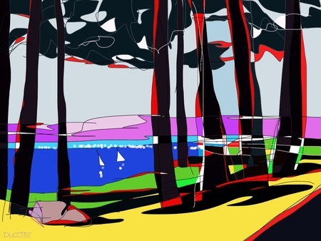 DUCOTE;  View from Sea Star Vineyard Towards Saturna Island ; limited edition digital painting