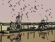 DUCOTE, Working Waterfront with Snow Geese, digital painting, limited edition (10) available