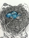 TAYLOR; ; Small Nest #21; She Was Pleased with Her Creation; ink drawing on paper mounted on wooden cradle, finished with resin; 3"x4" SOLD