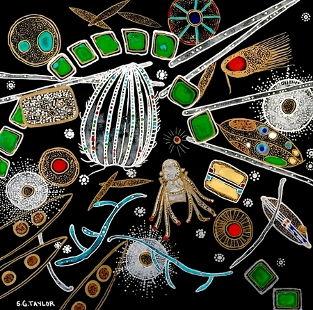 TAYLOR; The Importance of Plankton X, acrylic on wood panel finished with resin, 10" x 10" included in FCA 10 x 10 Exhibit December 2019 SOLD