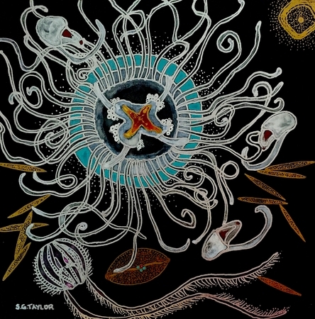 TAYLOR, The Importance of Plankton XI, acrylic and resin on wood cradle, 10 x 10 SOLD