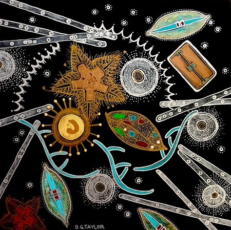 TAYLOR; The Importance of Plankton XII, acrylic on wood panel finished with resin, 10" x 10" SOLD